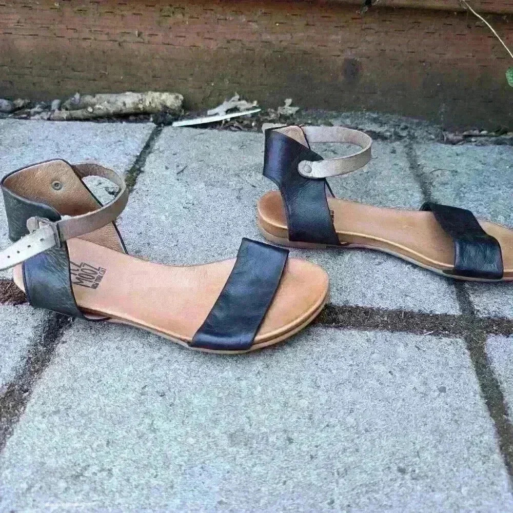 Miz mooz classic tan and black leather flat sandals size 6 - Picture 2 of 5